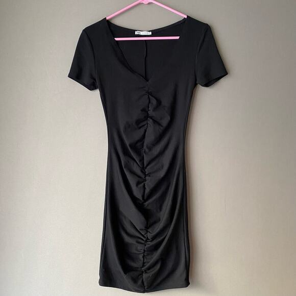 Zara sz‎ M rouged mini little black dress - Picture 1 of 6